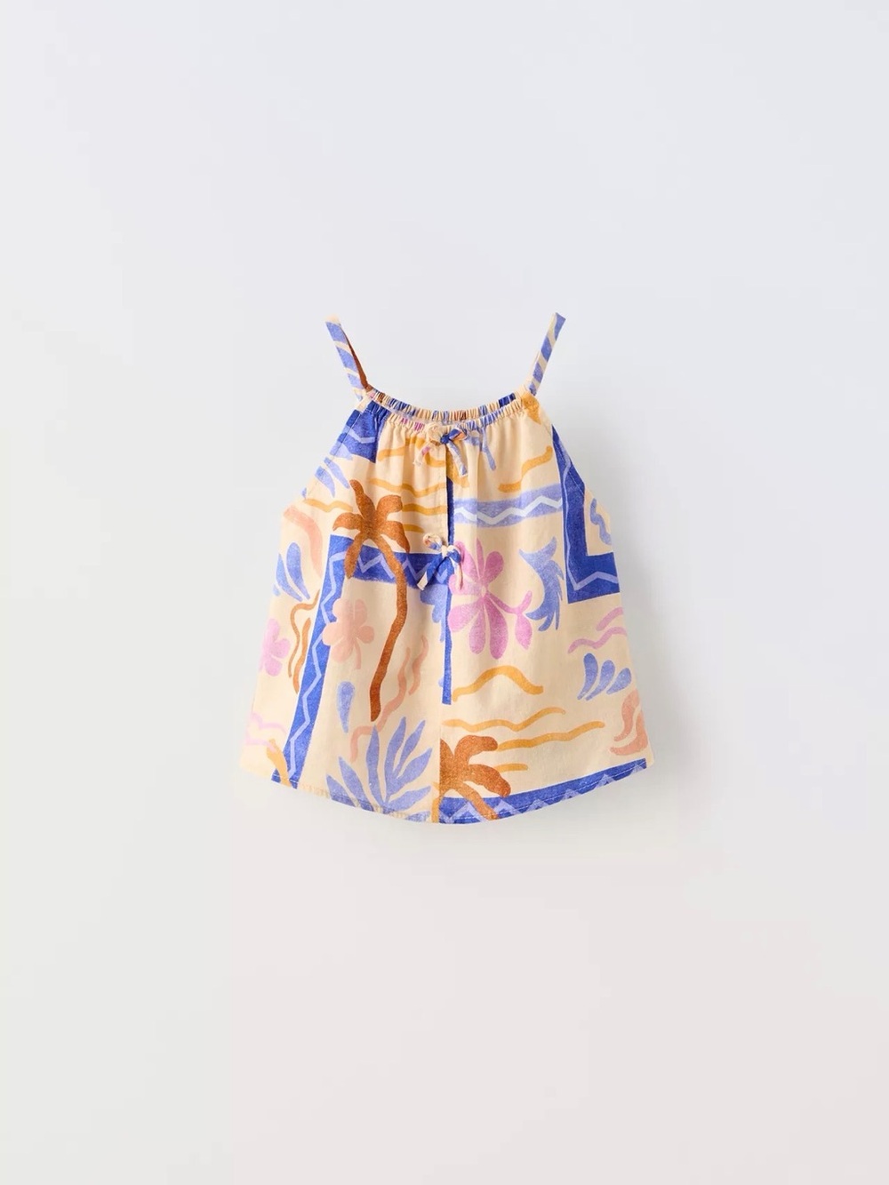 Zara Girls' Tropical Print Spaghetti Strap Tank - Peach, Blue & Pink